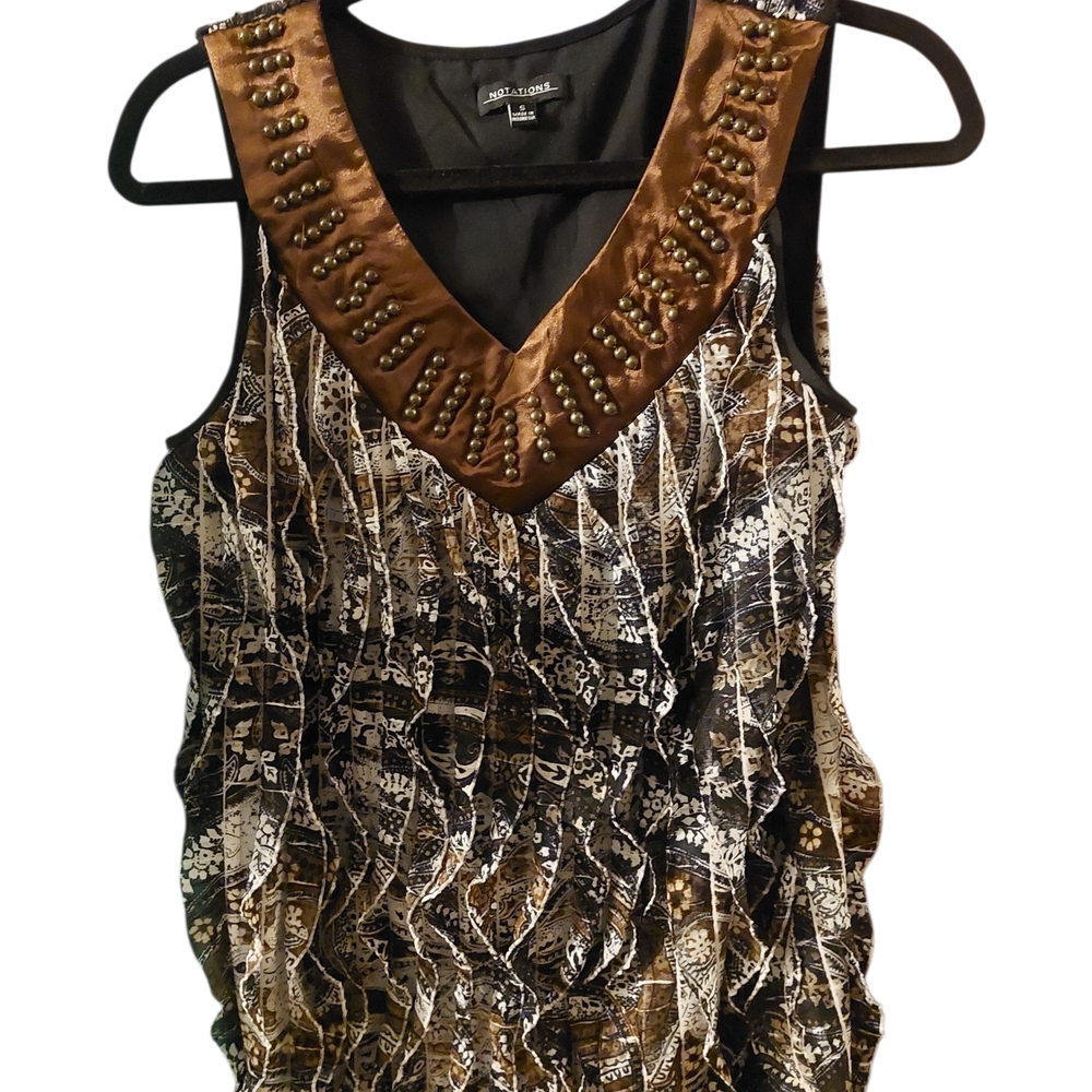 Max Edition Beaded V-Neck Tank Top - Black, Brown, Cream